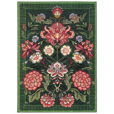 Washable Botanical Floral Print Living Room Rugs Retro Accent Vintage Throw Carpet for Bedroom Dining Room