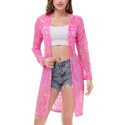 Anna-Kaci Women's Long Sequin Cardigan Open Front Sheer Duster Jacket