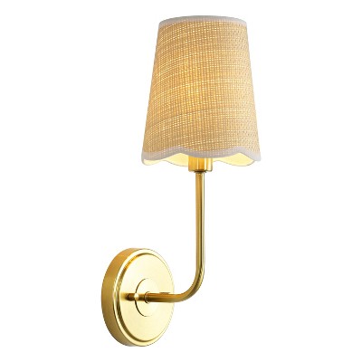 JONATHAN Y Lila Traditional Coastal Scalloped Fabric Shade/Metal LED Vanity Light