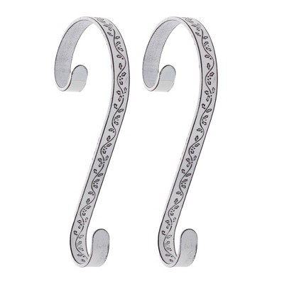 2ct Holly Stocking Holder White - Stocking Scrolls: Metal Mantel Hangers, Protective Gripper, 5.9"H