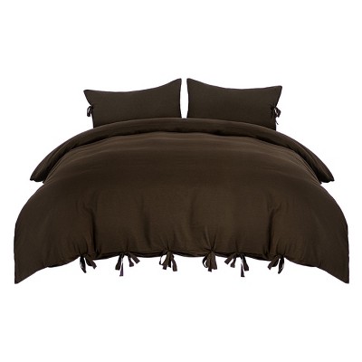 PiccoCasa Solid 110gsm Quilt Cover with Bow Tie Closure Include 2 Pillowcases Bedding Set 3Pcs
