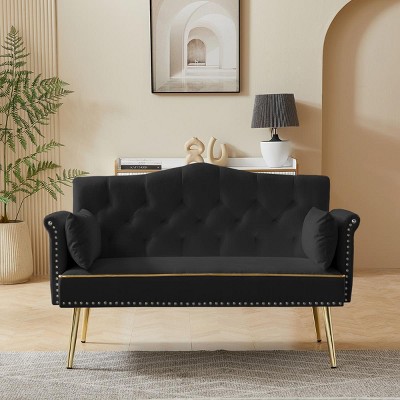 Modern Velvet Tufted Loveseat Sofa for Small Spaces with Metal Legs and Compact Design -3irtyhousy