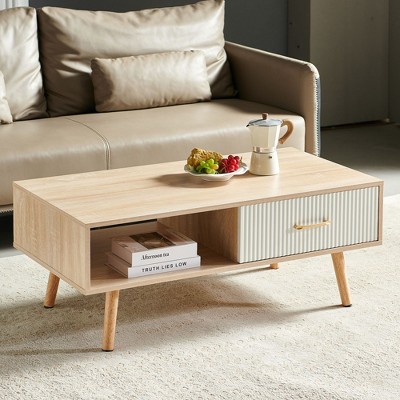 PAGED Rectangle Coffee Table with Solid Wood Legs and Drawer,40" Center Table for Livng Room