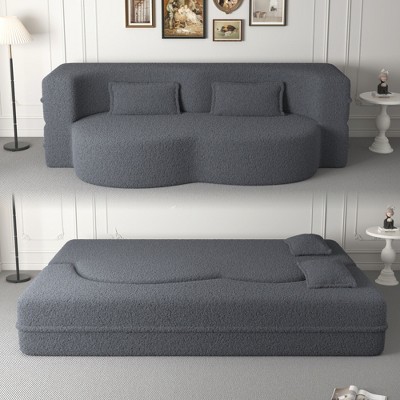 QingMoon 78"Corduroy  Loveseat Sleeper Sofa Bed Convertible Folding Sofa Bed with 2 Pillow for Living Room, no assembly required