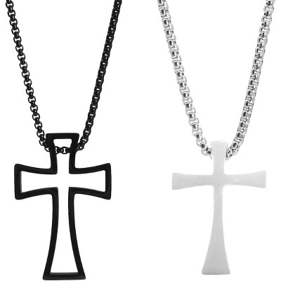 Matching Cross Necklace Set - Stainless Steel Gothic Couple Pendants (His & Hers)