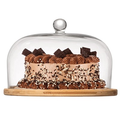 Basicwise Round Glass Dome Dessert Tray - 2-in-1 Cake Stand with Lid, Fruit & Charcuterie Serving Platter.Ideal for Kitchen,Party & Other Occassions