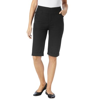 Woman Within Pull-On Flex-Fit Elastic-Waist Stretch Denim Jeans Shorts