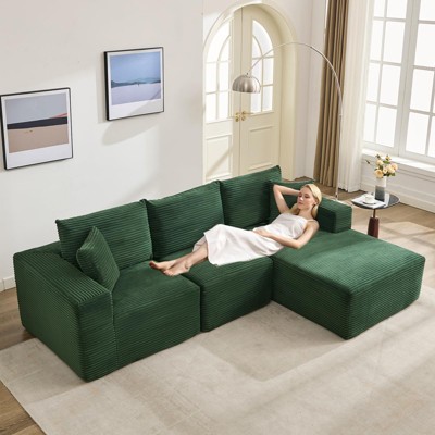 108" Modular Sectional Sofa - L Shaped Boneless Cloud Couch with 67.5" Chaise, Reversible L/R Facing, No Assembly Required, Corduroy Fabric