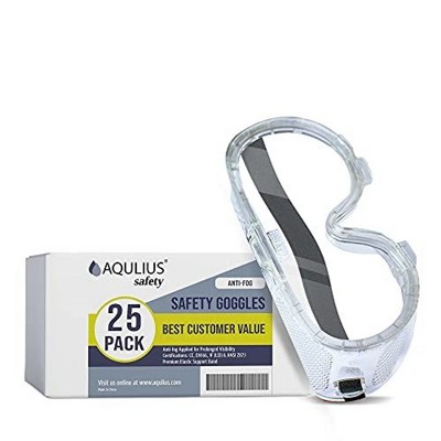 Aqulius 25 Pack Safety Goggles - ANSI Z87+ Certified for Nurses, Construction, Fabrication, Lab Work, Chemistry Science