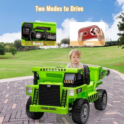 12V Ride On Dump Truck for Kids with Parental Remote Control 4-Wheeler Toy Electric Car