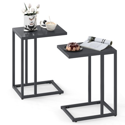 Tangkula C Shaped End Table Set of 2 w/Metal Frame Sofa Table for Small Space Modern