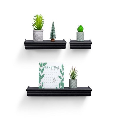 ChicFurnit Wall Shelf Set Floating Wood Shelves Invisible Brackets Hanging Shelf for Books Storage for Indoor Living Room, Black, 17.91"*3.94"*1.57"
