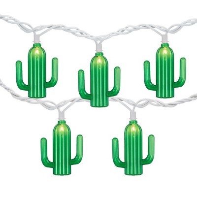 Northlight Green Cactus Patio Light Set - 6' White Wire - 10ct