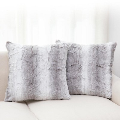 Cheer Collection Set of 2 Soft Faux Fur Leaf Design Throw Pillows with Inserts - Marble Gray (18" x 18")