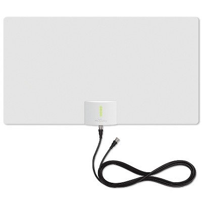 Mohu Leaf Supreme PRO Paper-Thin Indoor TV Antenna, Amplified, UHF VHF, 65-Mile Range, Multi-Directional, with 12-Ft. Cable, Signal Indicator in Black