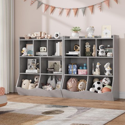 Toy Storage Cabinet, Three-Tier Kids Bookshelf and Bookcase for Storage Books and Toys, Multi Shelf with Cubby Cabinet