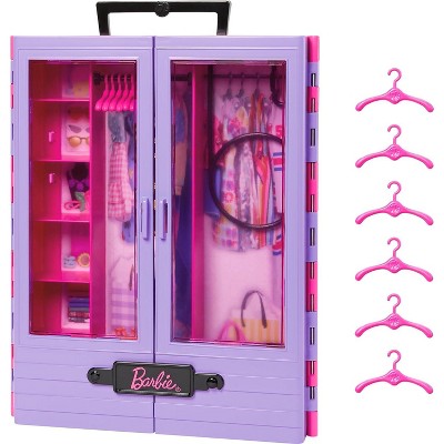 Barbie Fashionistas Ultimate Closet Purple Portable Storage w/ 6 Hangers & Rack