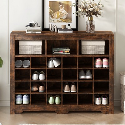 KTMBDW Shoe Cabinet, Console Table, Storage Organizer with 24 Shoe Cubbies and 3 Large Storage Cubbies for Entryway, Hallway, Living Room