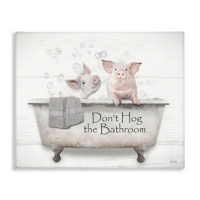 Stupell Industries Hog Bathroom Pigs Canvas Wall Art