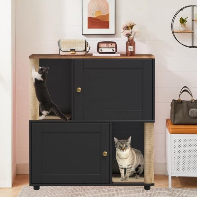 Double Cat Litter Box Enclouse, Litter Box Enclosure for 2 Cats, Cat Litter Cabinet Double Room