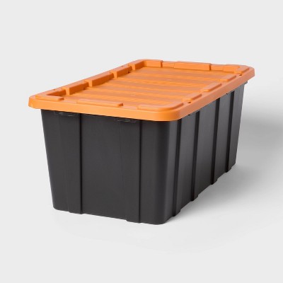 38gal Halloween Heavy Duty Storage Tote Orange Lid - Brightroom™