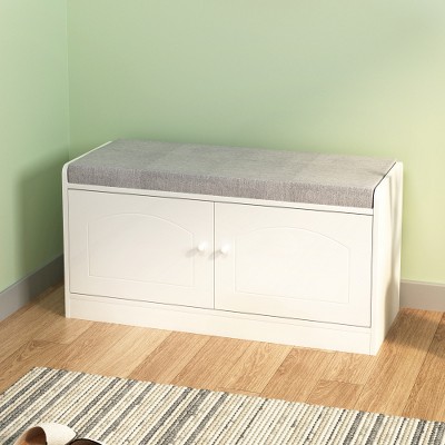 Shoe Bench With Padded Cushion, Entryway Shoe Storage Bench With 2 Doors And Adjustable Shelves, Shoe Rack Bench For Entryway, Hallway, Living Room