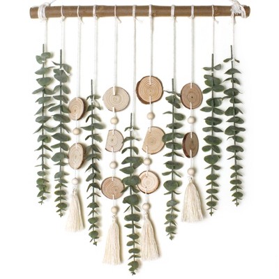 Aoibox Artificial Eucalyptus Wall Hanging with Wooden Stick, Boho Rustic Farmhouse Decor for Bedroom, Kitchen, Bathroom