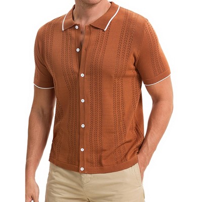INSPIRE CHIC Men's Button Down Short Sleeve Lightweight Casual Summer Vintage Knit Polo Shirts