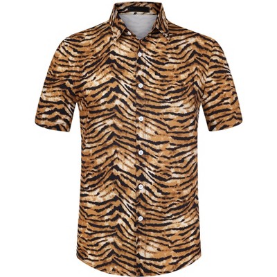 Lars Amadeus Men's Vintage Animal Print Button Down Short Sleeves Shirts
