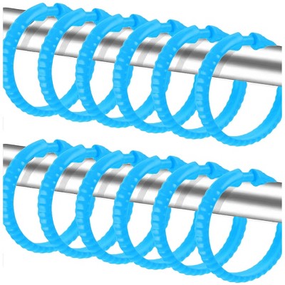 Home Mart Goods Blue 12 Piece Premium Plastic Shower Curtain Hooks Rings Round 2.25" Inches