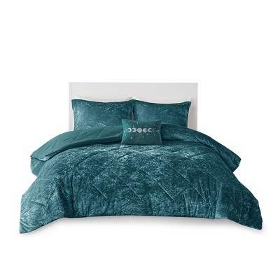 Gulches Full Queen Teal 4 Piece Velvet Comforter Set with Throw Pillow