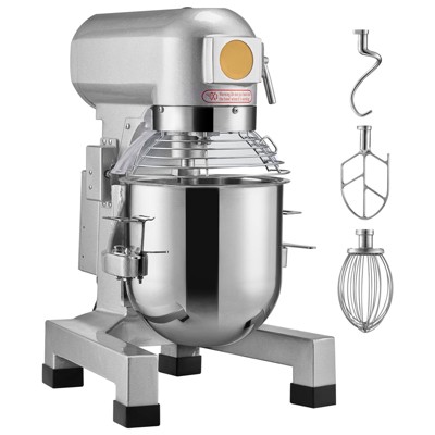 VEVOR Commercial Food Mixer, 14L Stand Mixer with 3 Adjustable Speeds, 550W Dough Mixer with Stainless Steel Bowl and 3 Mixing Attachments, Silver