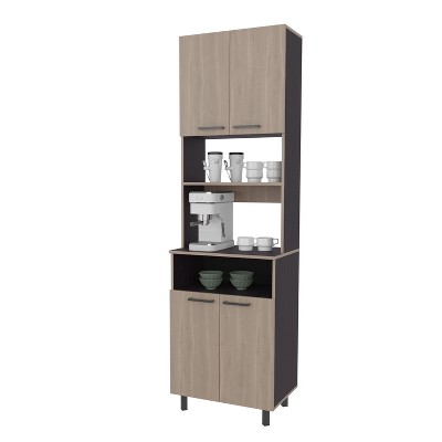 Gulches Modern City Kitchen Pantry - Open Storage & 4 Doors, White Oak & Wengue, Scratch-Resistant, 80.3"H x23.6"W x16.1"D