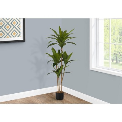 Artificial Plant, 51" Tall, Dracaena Tree, Indoor, Faux, Fake, Floor, Greenery, Potted, Real Touch, Decorative, Green Leaves, Black Pot