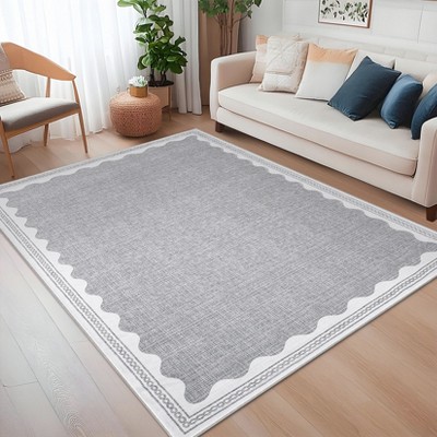 Scalloped Pattern Rugs for Living Room Bedroom Soft Non Slip Low Pile Throw Carpet Washable Foldable Area Rug