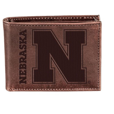 Evergreen NCAA Nebraska Cornhuskers Brown Leather Bifold Wallet Officially Licensed with Gift Box
