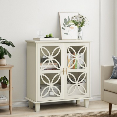 Sideboard Buffet Storage Cabinet , Freestanding Bathroom Cabinet With Tempered Glass Doors,Kitchen Console Table, 2-Door Decorative Storage Cabinet