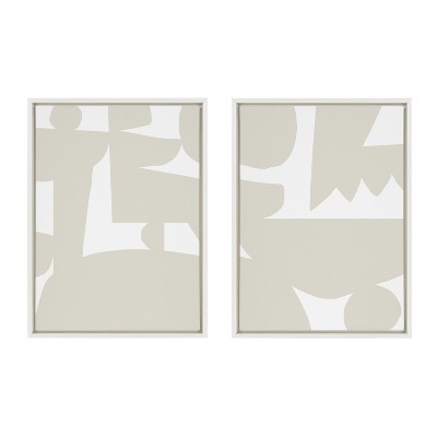 Kate and Laurel Sylvie Quiet Jungle 1 left and Right Neutral Abstract Framed Canvas by Kelly Knaga, 2 Piece 18x24, White