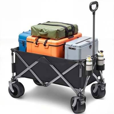 SUGIFT Collapsible Folding Wagon Cart 150L Large Capacity 600lbs Load Heavy Duty Steel Frame All Terrain Wheels Black