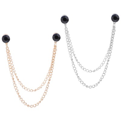 Unique Bargains Women Men Clothes Dress Round Rhinestone Tassel Chain Brooch Pins 2 Pcs
