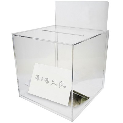 OnDisplay 10" Luxe Acrylic Clear Wedding Card Money Box w/Hinged Lid and Removable Sign
