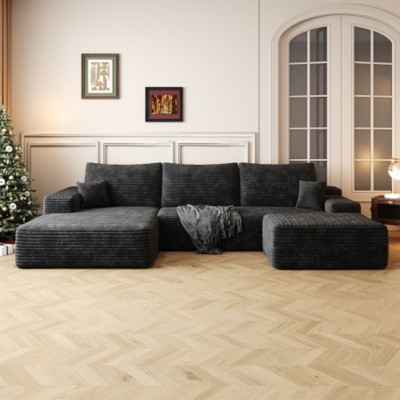 Cloud Sofa with 1 Ottoman,Modern Minimalist Upholstered Couches,Comfort U Shaped Sofa for Living Room
