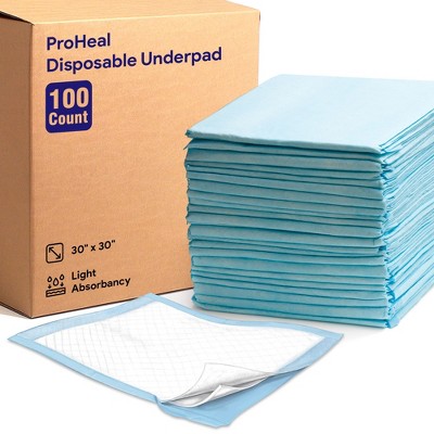 ProHeal Plus Fluff/Polymer Underpad, Incontinence Bed Pad, Leak Proof Poly Backing, 30" x 30" - 100 Pack
