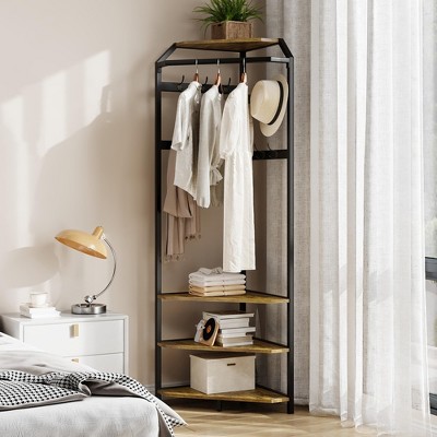 Corner Hall Tree with Shoe Bench, Entryway Corner Coat Rack with 12 Hooks, Freestanding Clothes Rack with Storage Organizer Shelf for Entryway