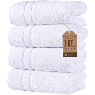 Hawmam Linen Hand Towels for Bathroom, Set of 4, 16x29 Inch, Premium Turkish Cotton, Highly Absorbent Hotel Collection, Blissful Luxury Spa Feel