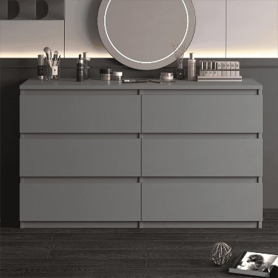 Resenkos Storage Dresser Furniture Unit, 6 Drawer Tall Standing Organizer for Bedroom, Closet - Grey Gray