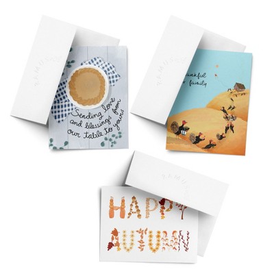 Sending Love, Happy Autumn, Thankful for my Family Fall/Autumn Greeting Card Pack Sets (3 ct, Assorted) by Ramus & Co