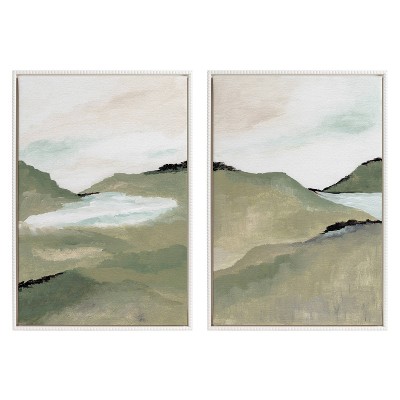 (Set of 2) 23"x33" Sylvie Beaded Emerald Alps 1 and 2 Framed Canvas Arts by Nikita Jariwala White - Kate & Laurel All Things Decor