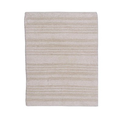 Knightsbridge Luscious Textured Striped All Season Soft Plush Cotton Reversible & Soft Bath Rug, Ivory