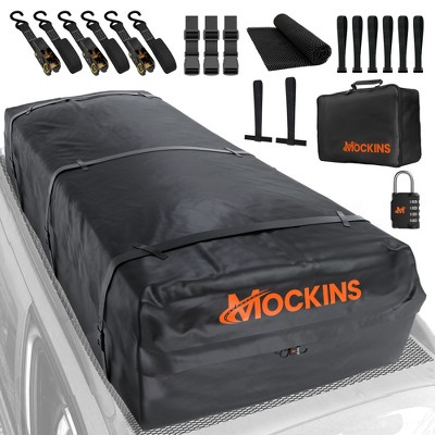 Mockins 50 Cu Ft. Black Waterproof Rooftop Cargo Bag (85"x50"x20") with PVC Mat, Straps, Hooks & More, Black